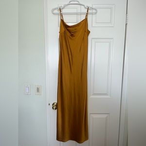 New! Gold Satin Cowl Neck Maxi Slip Dress